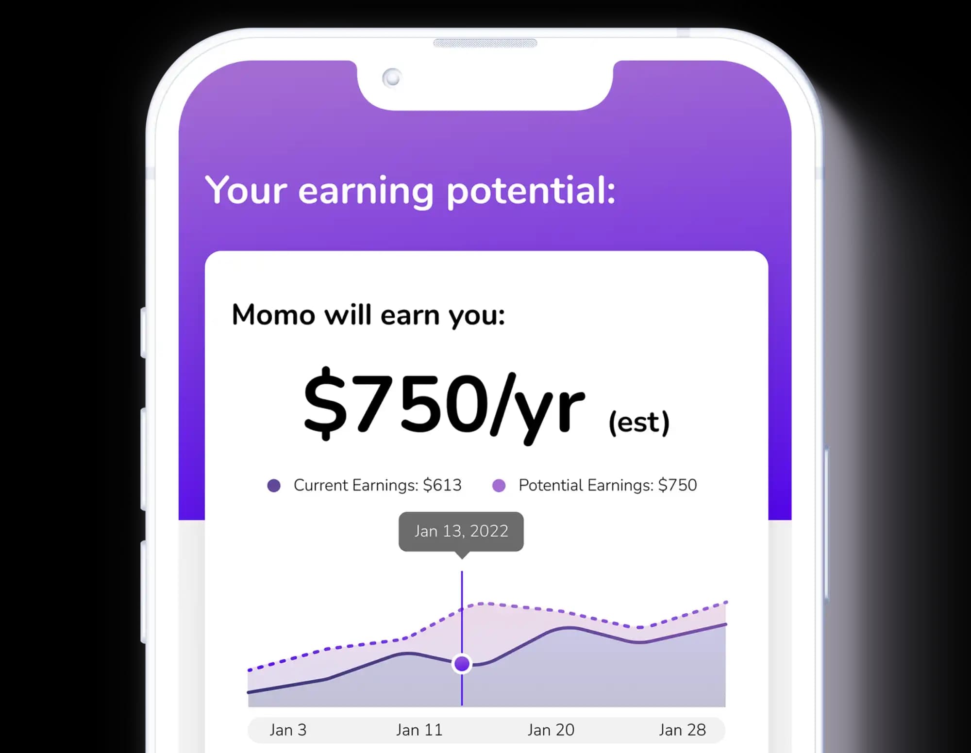 mockup of main earnings screen