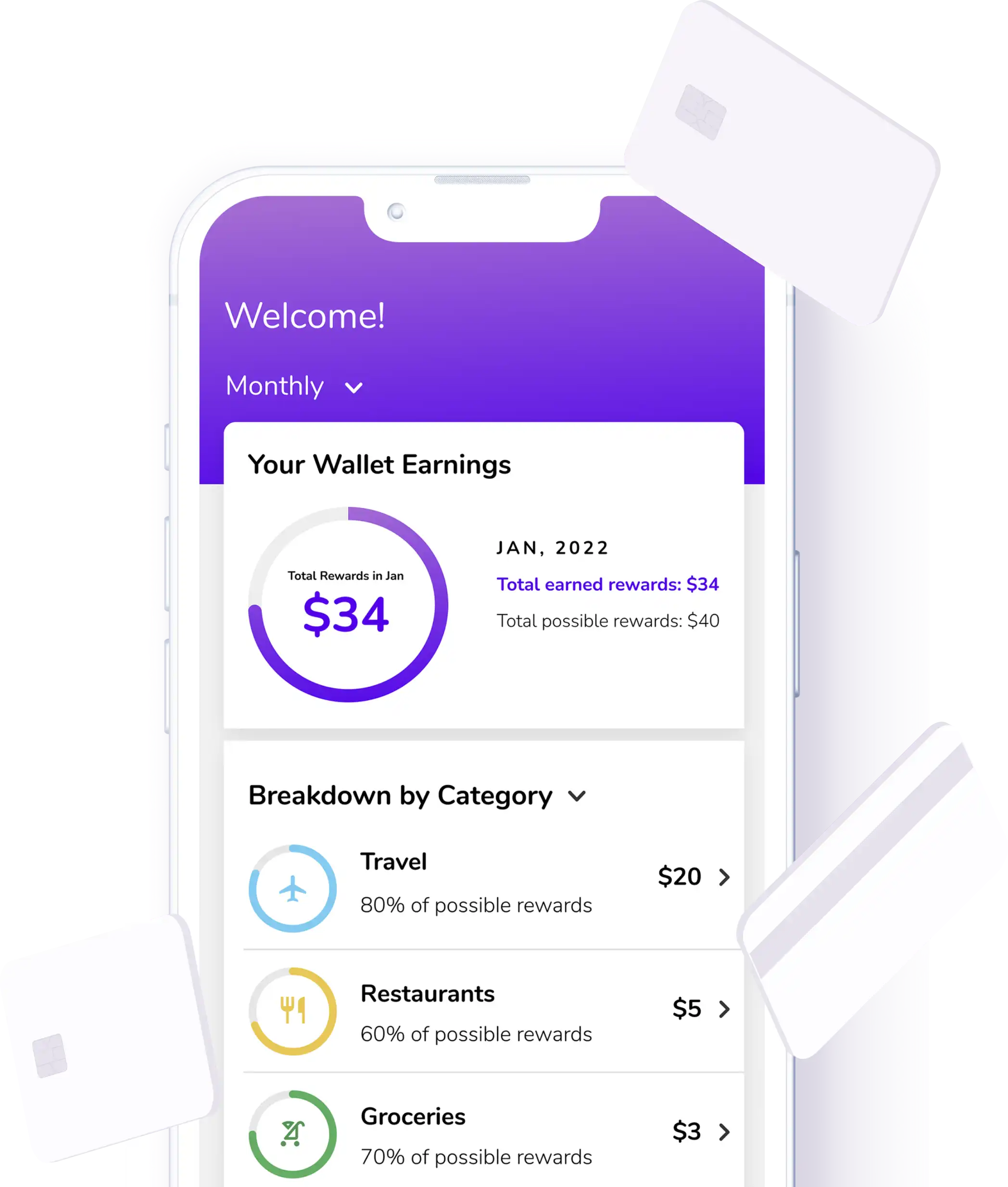 iPhone mockup of wallet screen